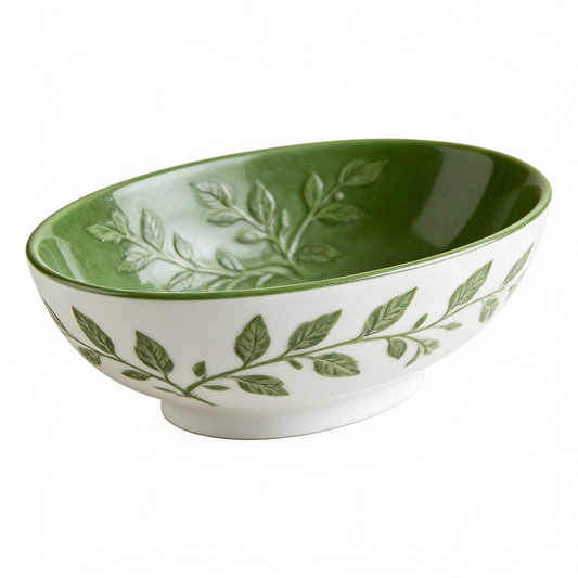 Green Leaf Embossed Ceramic Bowl