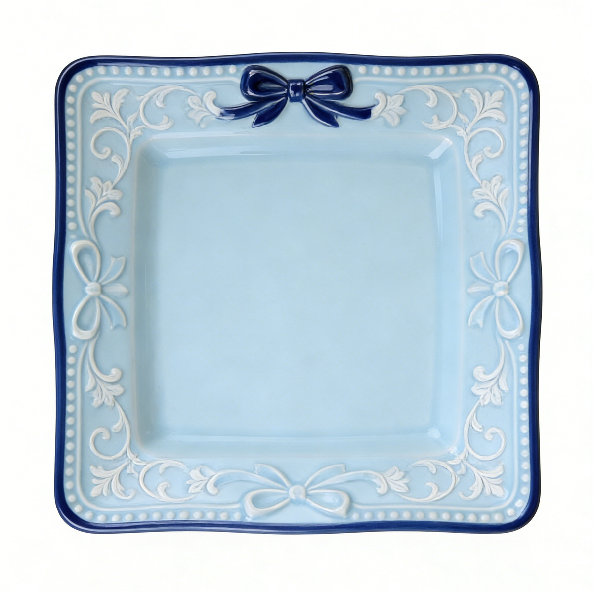 Classic Blue Bow Square Ceramic Plate