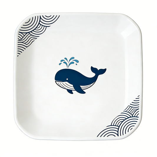 Playful Whale & Wave Square Plate