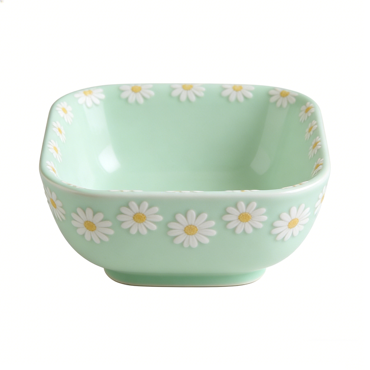 Daisy Mint Square Ceramic Bowl