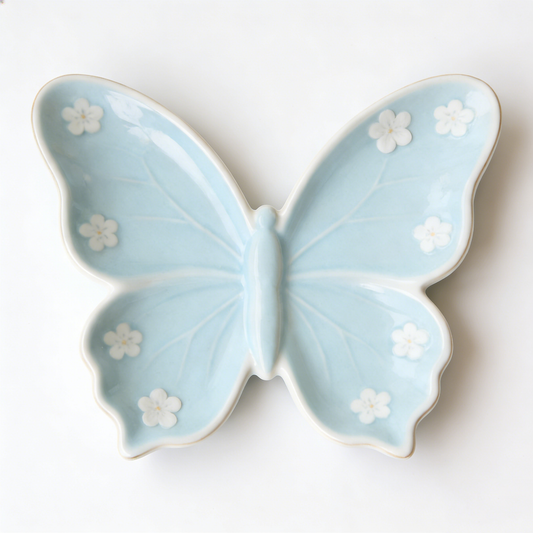 Delicate Blue Butterfly Flower Plate