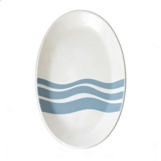 Minimalist Blue Wave Oval Plate
