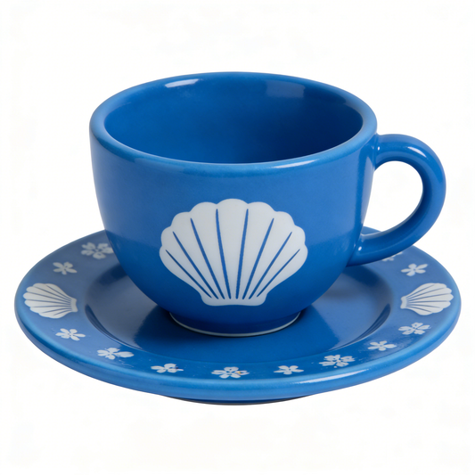Dark Blue Shell Ceramic Cup & Saucer