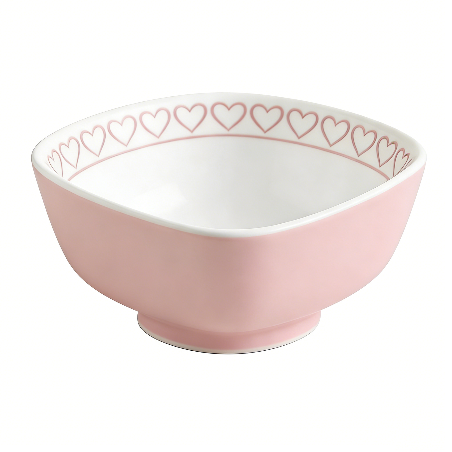 Pink Heart Rim Square Ceramic Bowl