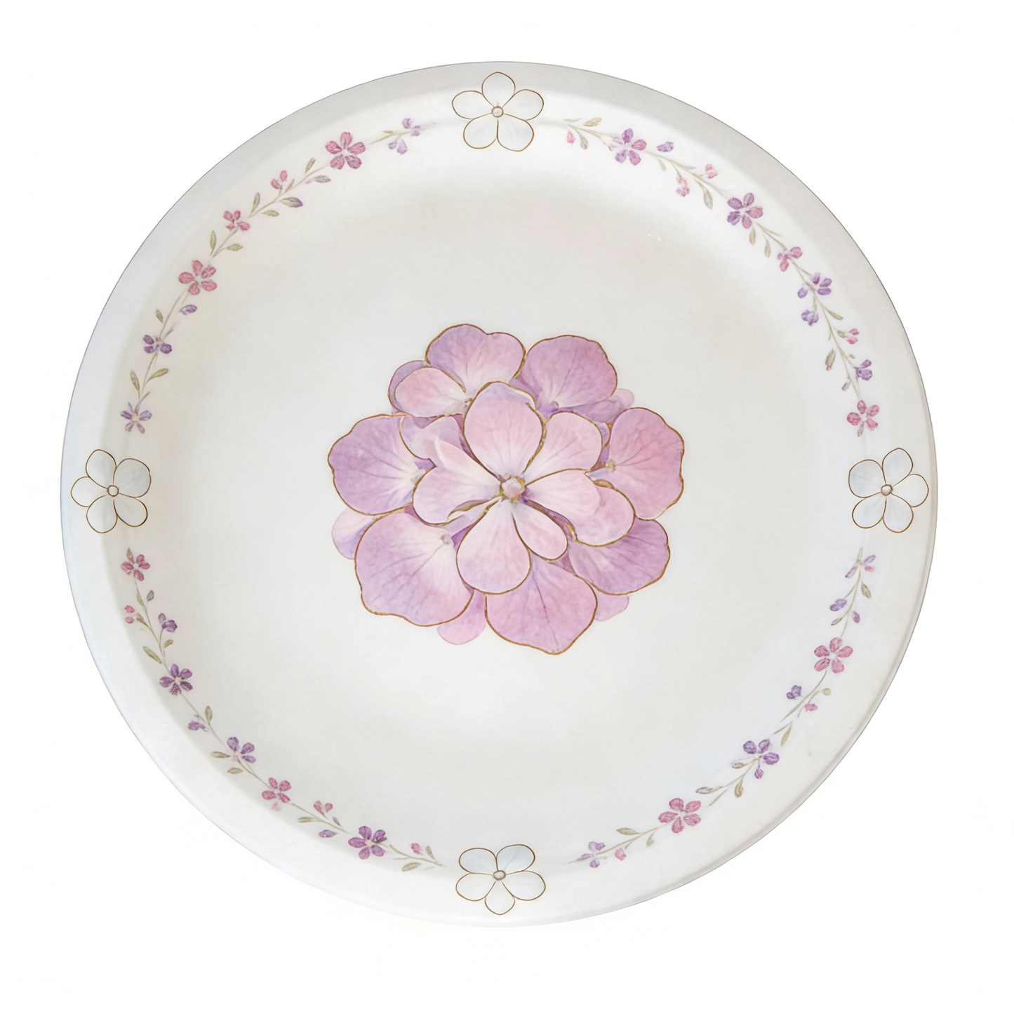 Delicate Hydrangea Floral Round Plate
