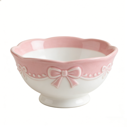 Pink Bow Scallop Ceramic Bowl