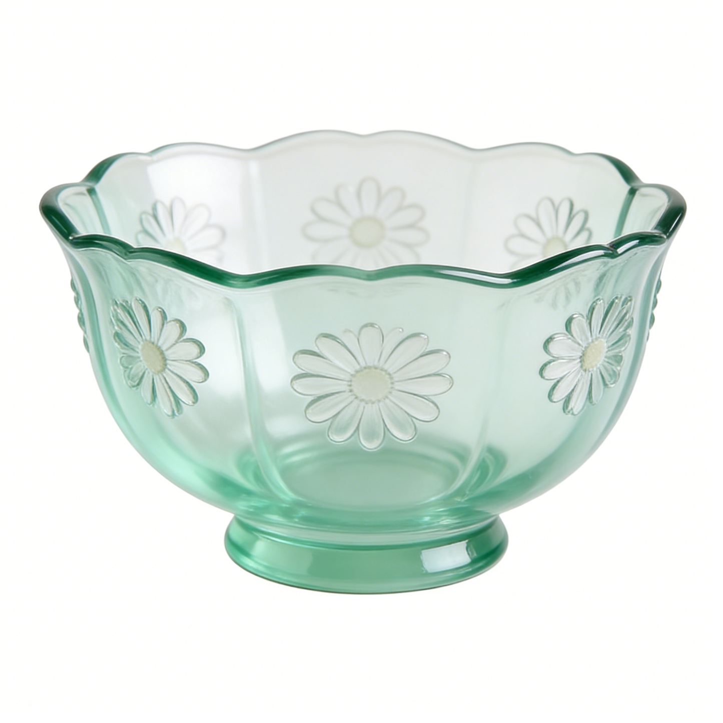 Green Daisy Embossed Glass Bowl