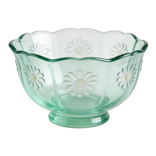 Green Daisy Embossed Glass Bowl