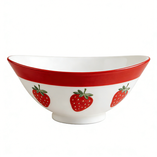 Strawberry Red Rim Ceramic Bowl