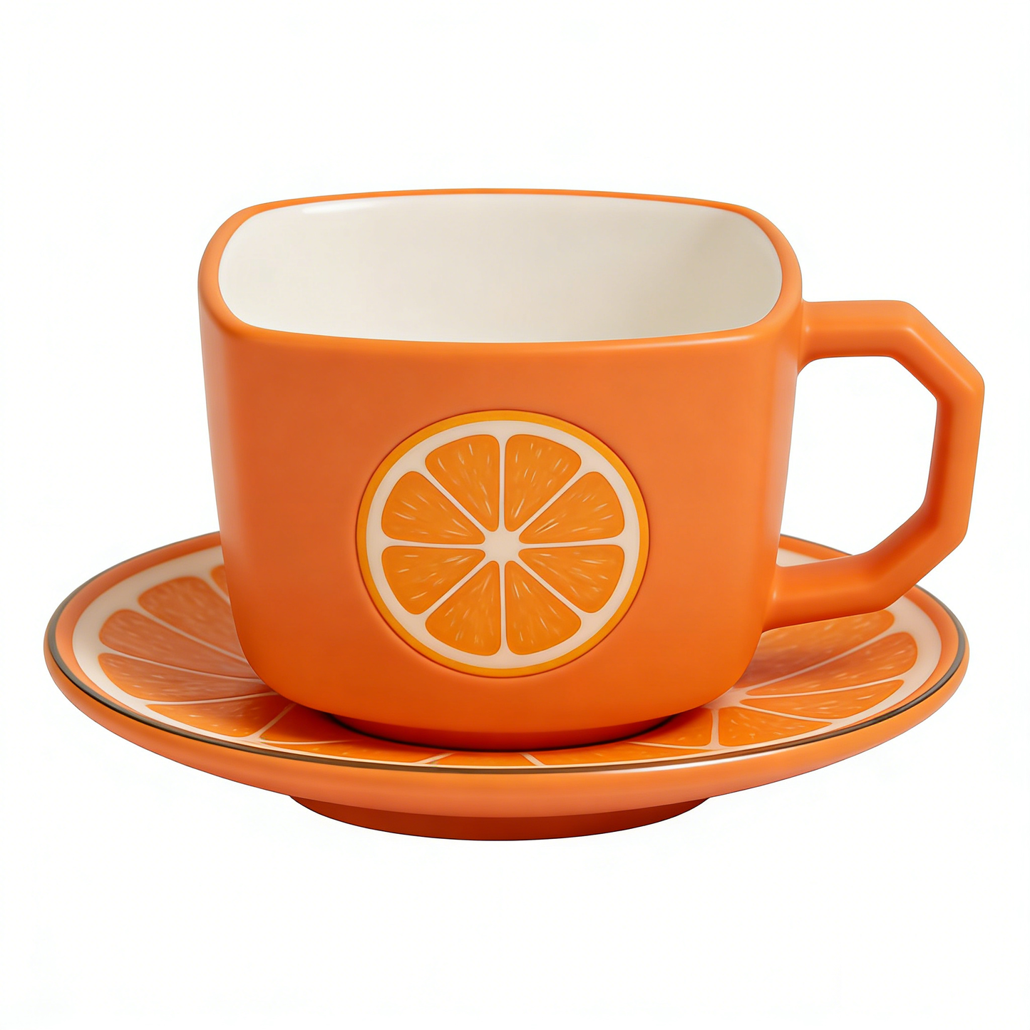 Orange Slice Square Ceramic Cup & Saucer