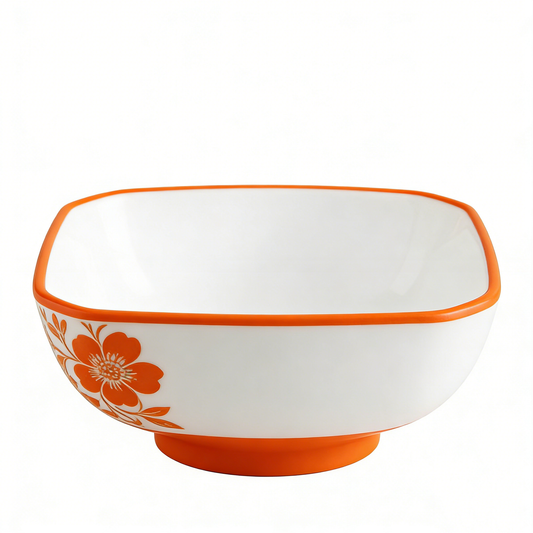 Orange Flower Square Ceramic Bowl