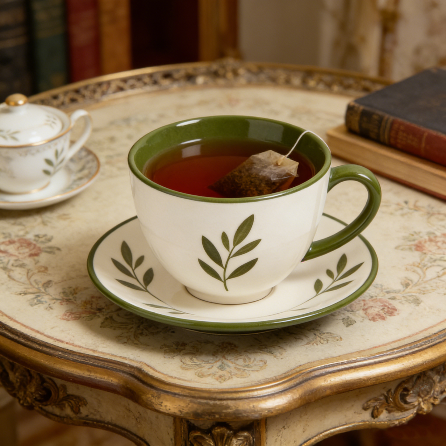 Green Leaf Ceramic Cup & Saucer