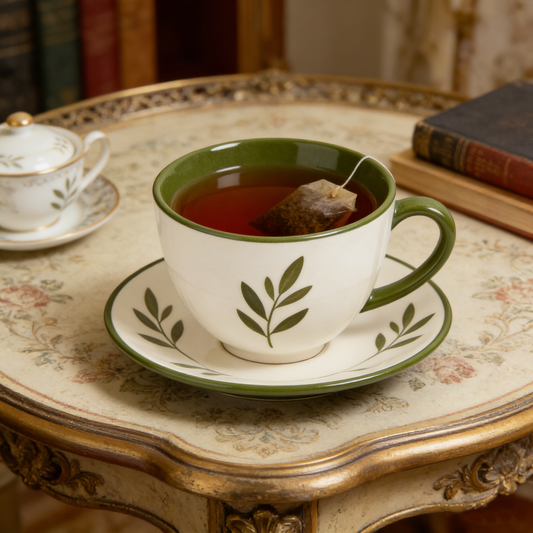 Green Leaf Ceramic Cup & Saucer