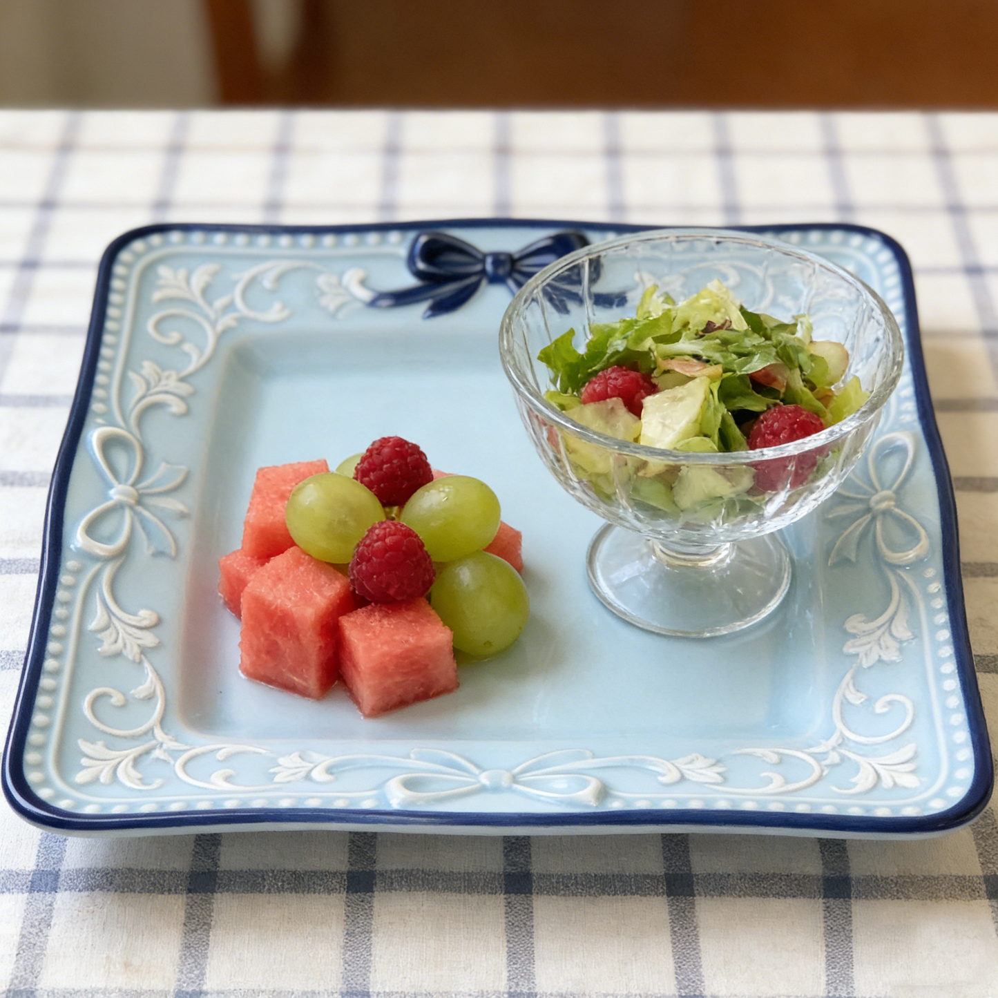 Classic Blue Bow Square Ceramic Plate