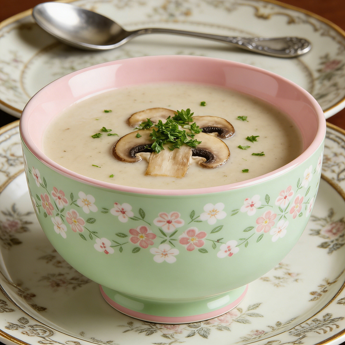 Pink Floral Mint Ceramic Bowl