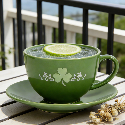 Dark Green Clover Ceramic Cup & Saucer