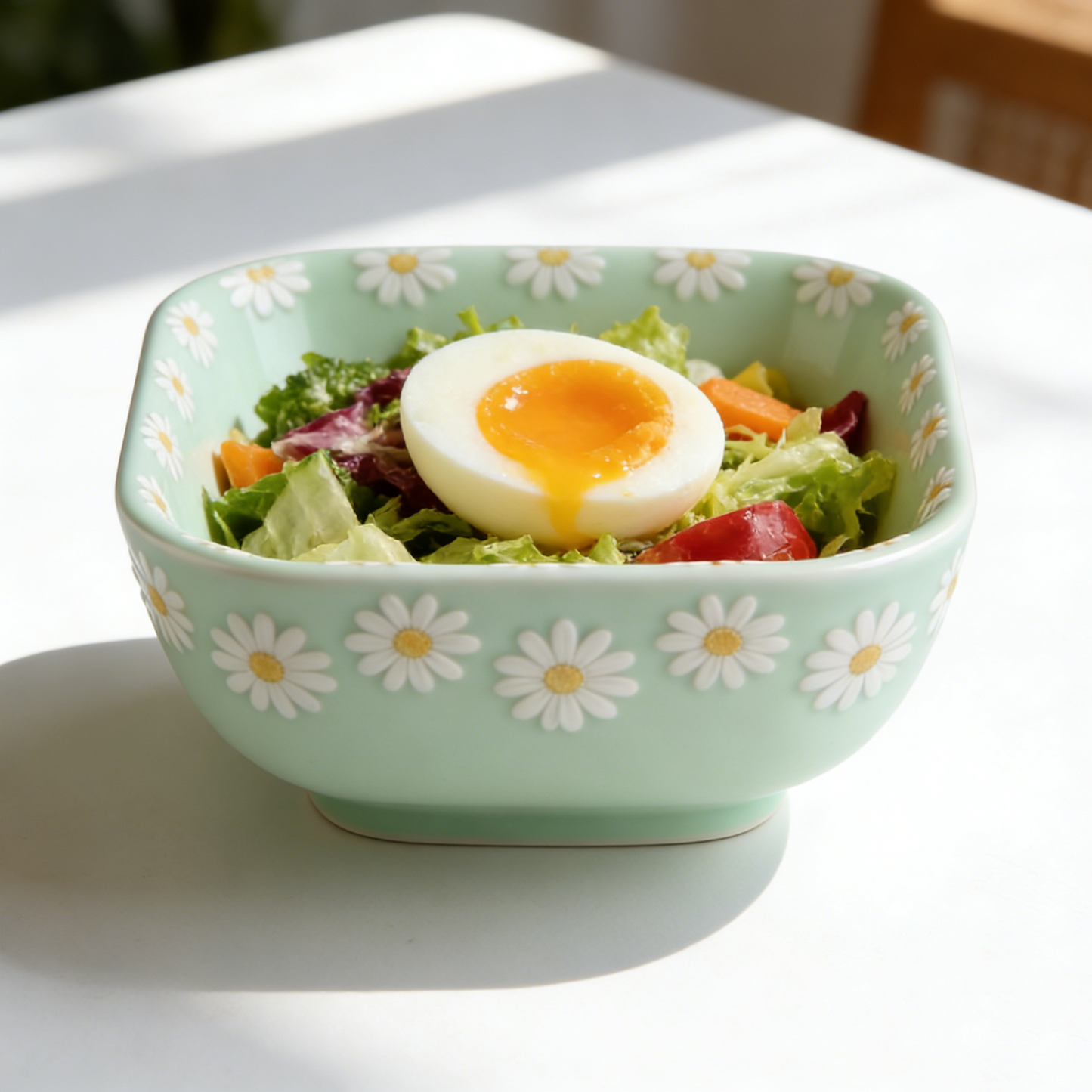 Daisy Mint Square Ceramic Bowl