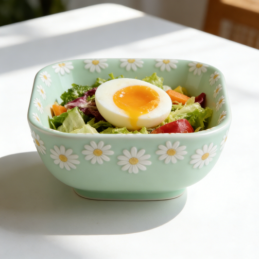 Daisy Mint Square Ceramic Bowl