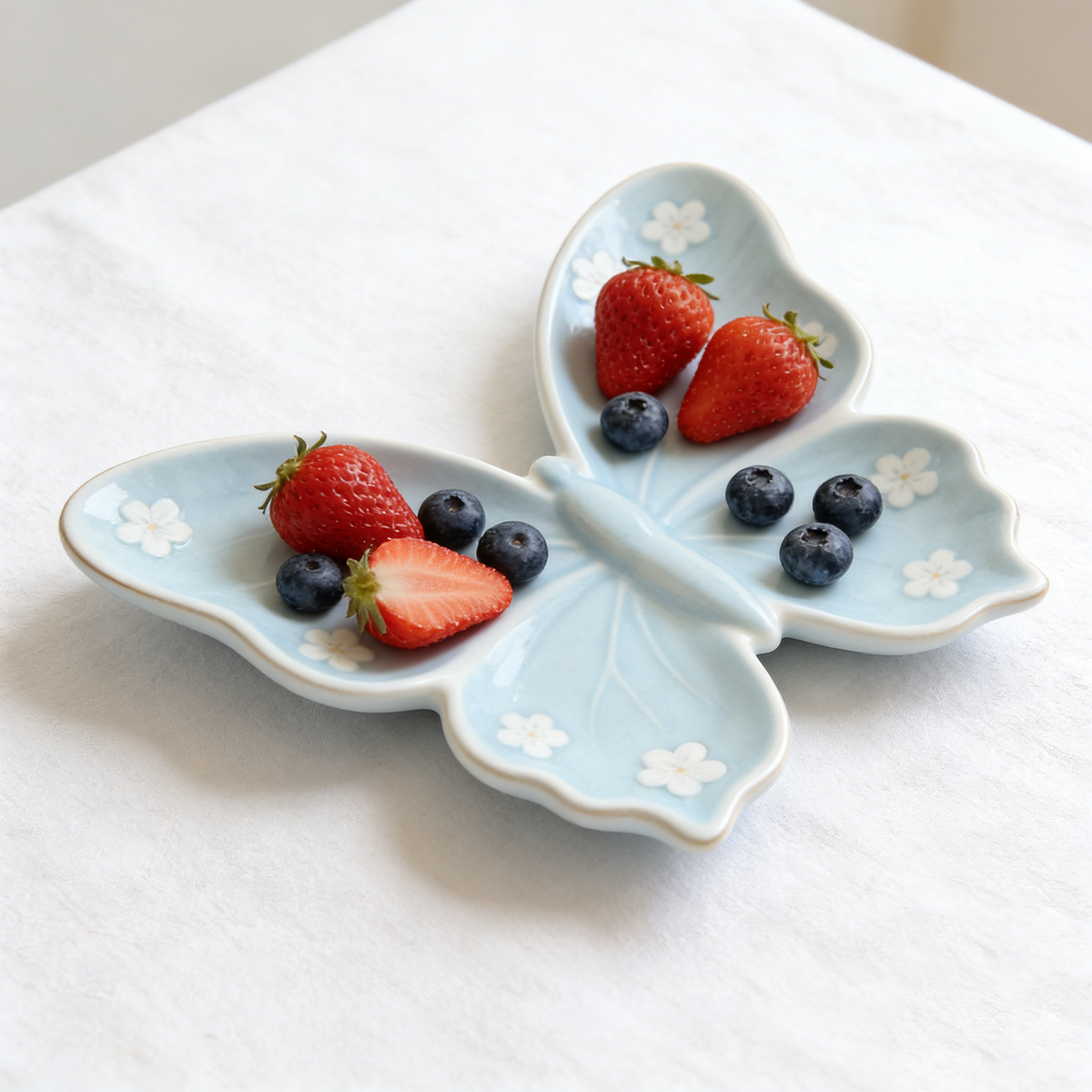 Delicate Blue Butterfly Flower Plate