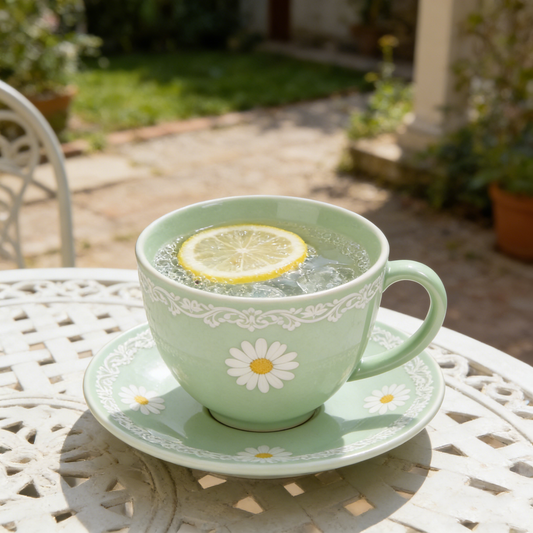 Mint Green Daisy Ceramic Cup & Saucer