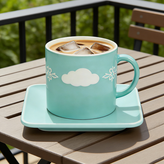 Turquoise Cloud Ceramic Cup & Saucer