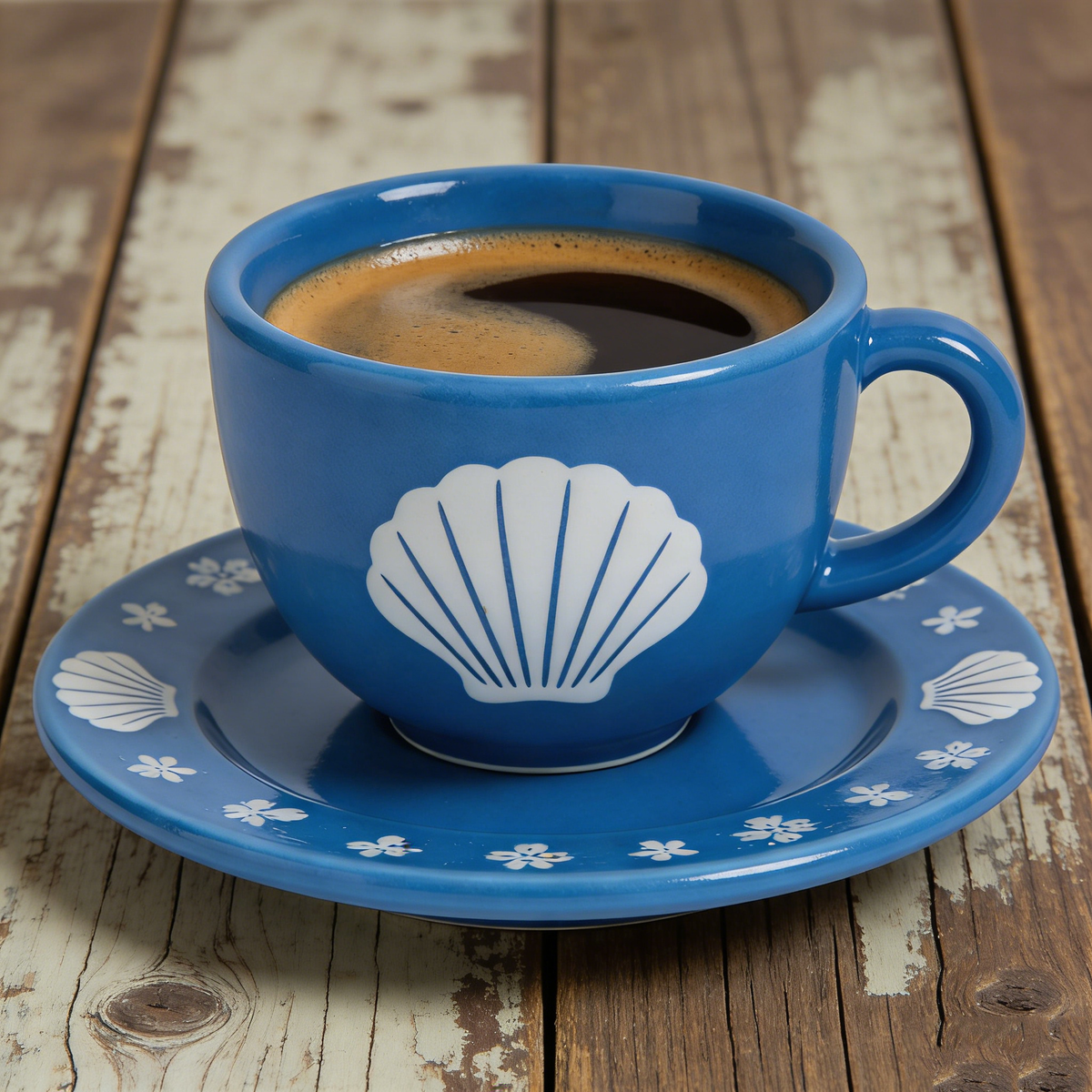 Dark Blue Shell Ceramic Cup & Saucer