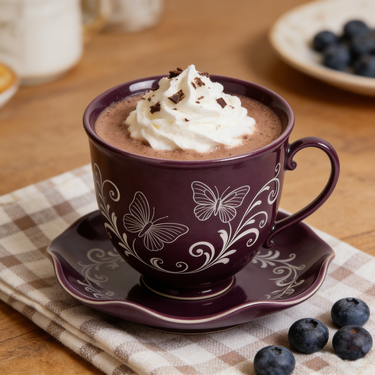 Dark Purple Butterfly Ceramic Cup & Saucer