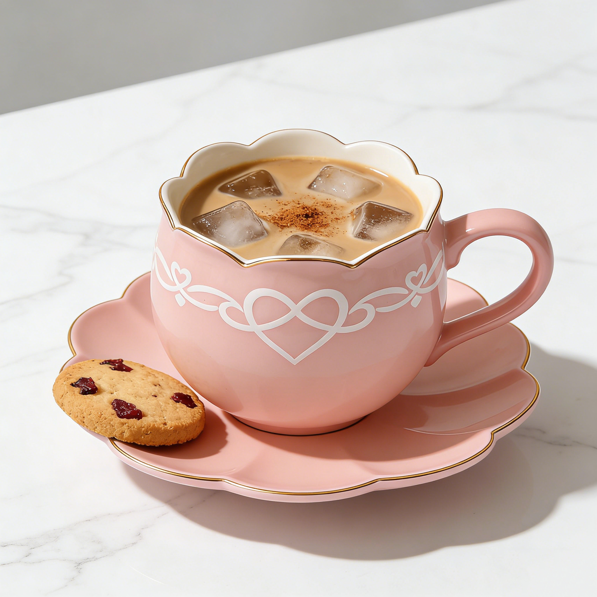 Pink Heart Scallop Ceramic Cup & Saucer
