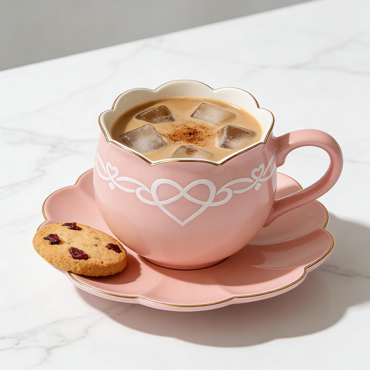 Pink Heart Scallop Ceramic Cup & Saucer