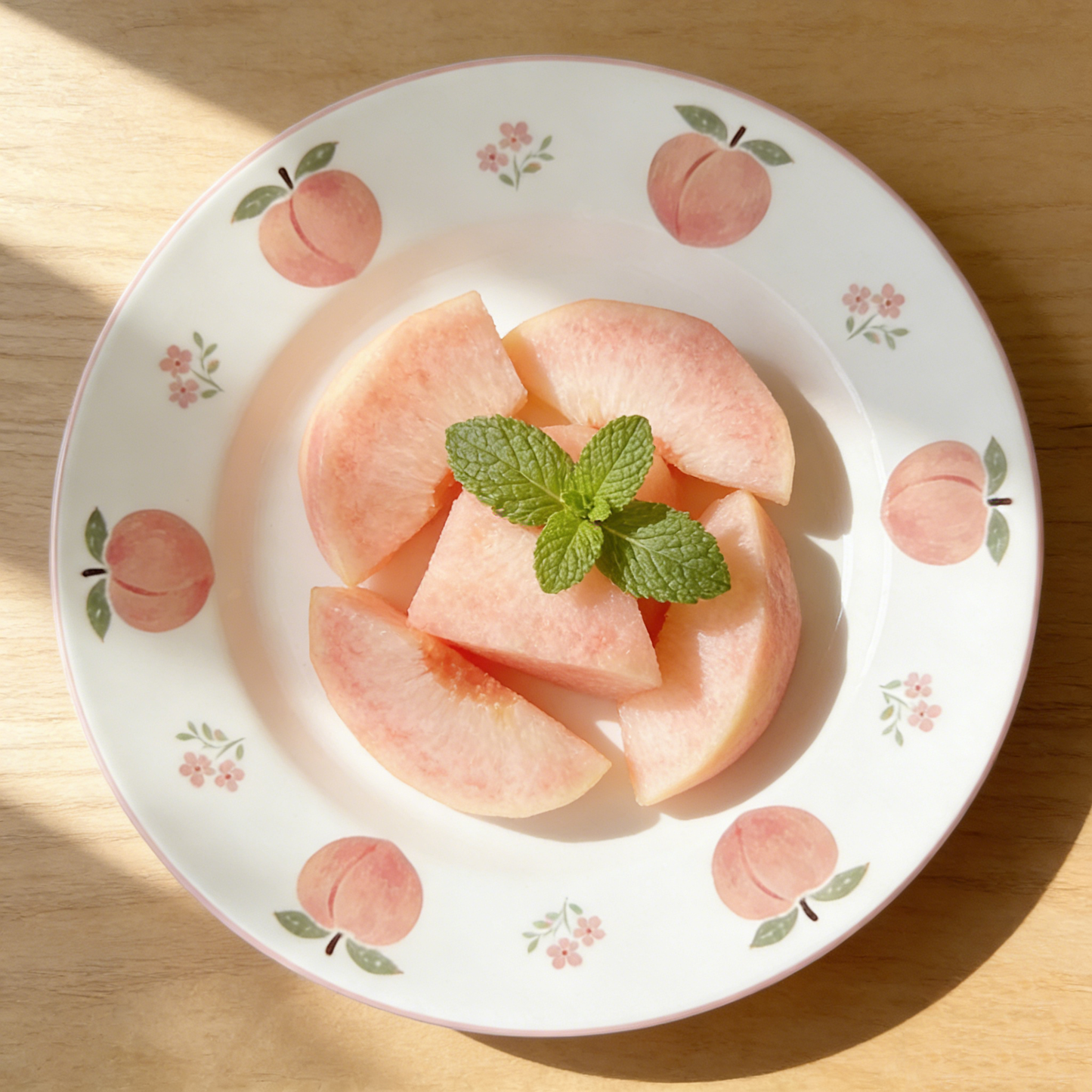 Cute Peach & Flower Round Plate