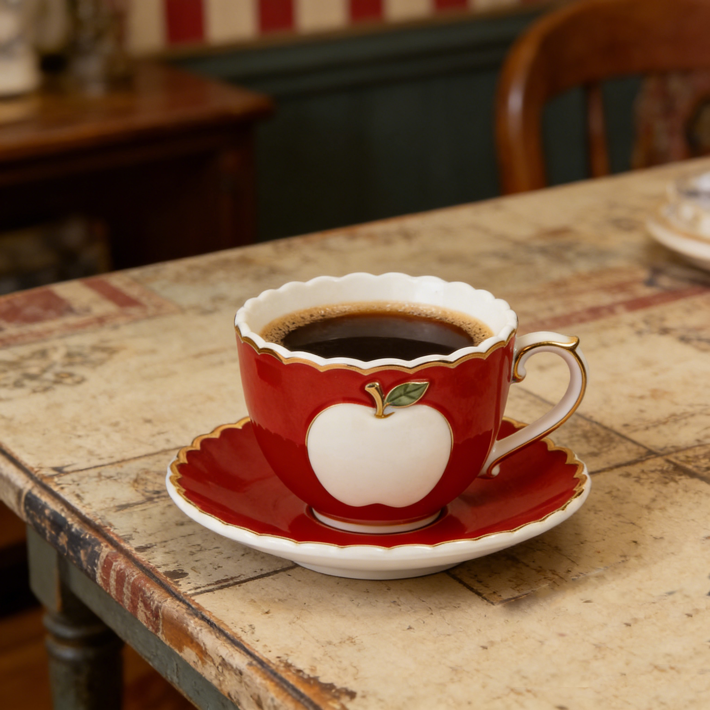 Red & White Apple Ceramic Cup & Saucer