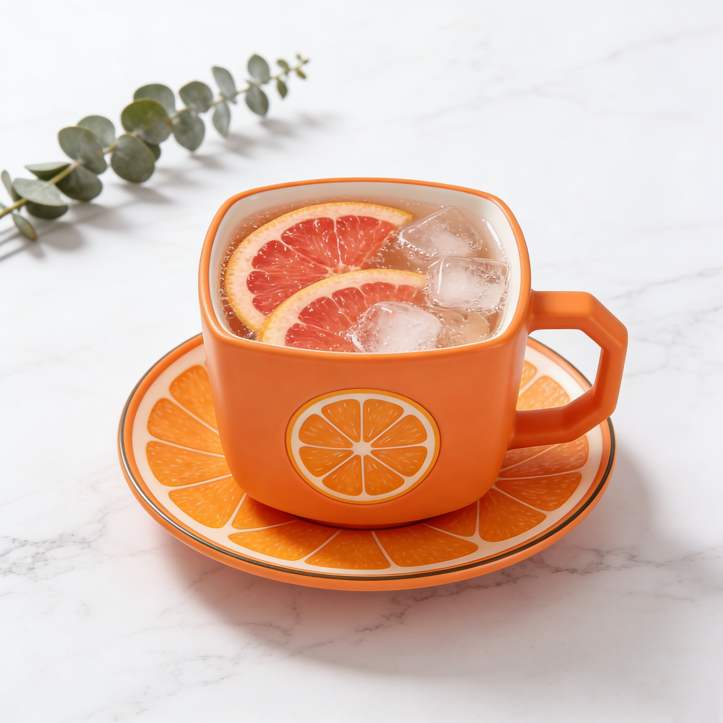 Orange Slice Square Ceramic Cup & Saucer