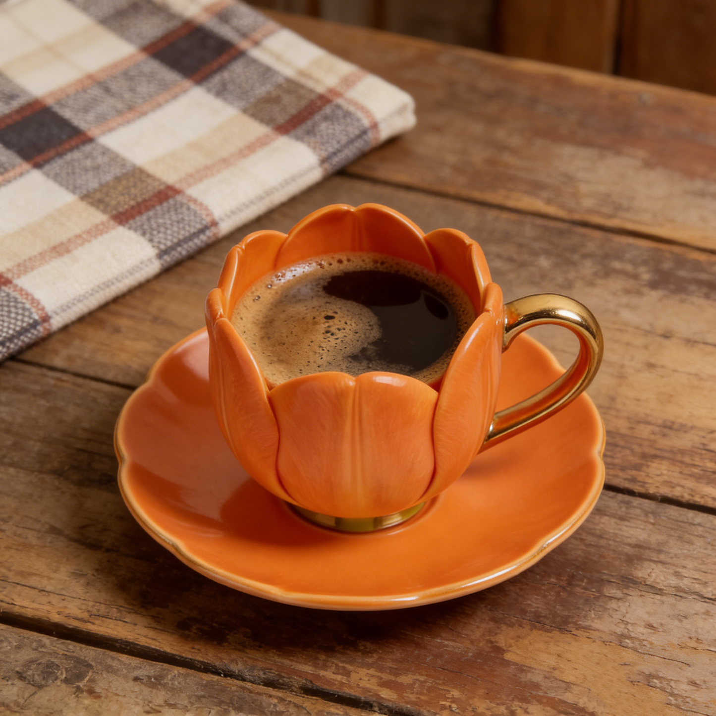 Orange Tulip Flower Ceramic Cup & Saucer