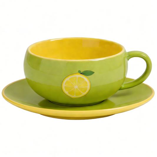 Green Lemon Ceramic Cup & Saucer