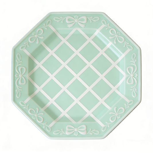 Mint Green Bow Octagon Ceramic Plate