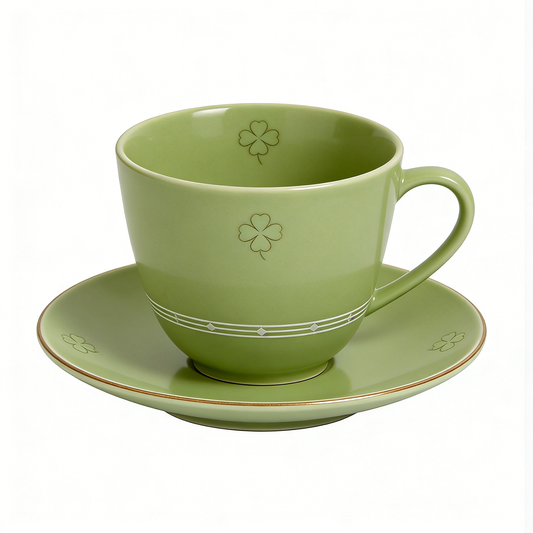 Light Green Clover Ceramic Cup & Saucer