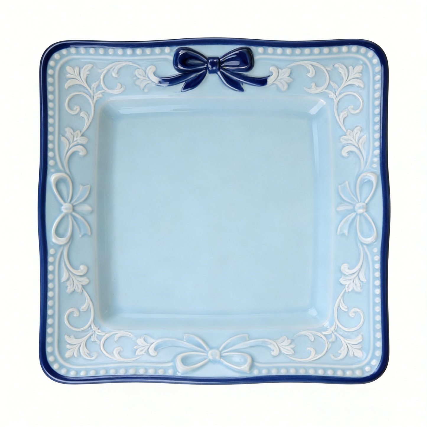 Classic Blue Bow Square Ceramic Plate