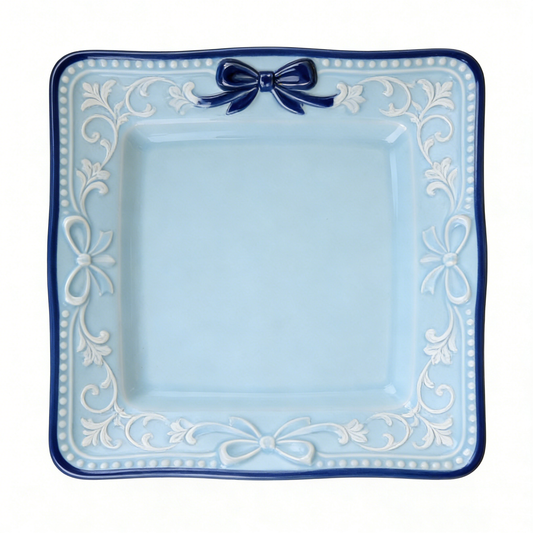 Classic Blue Bow Square Ceramic Plate