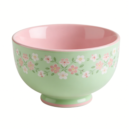 Pink Floral Mint Ceramic Bowl