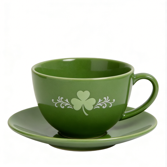 Dark Green Clover Ceramic Cup & Saucer