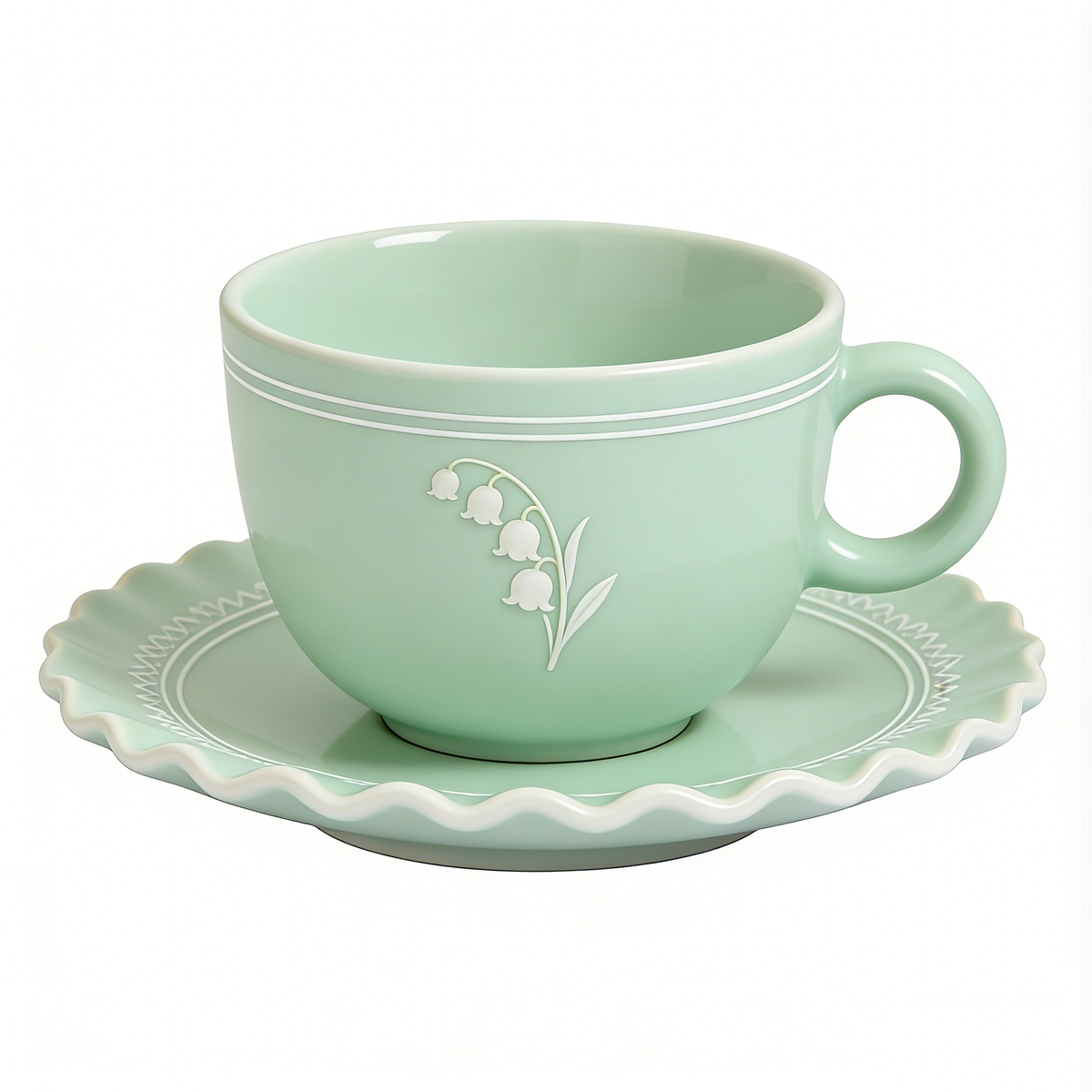 Mint Green Lily of the Valley Ceramic Cup & Saucer