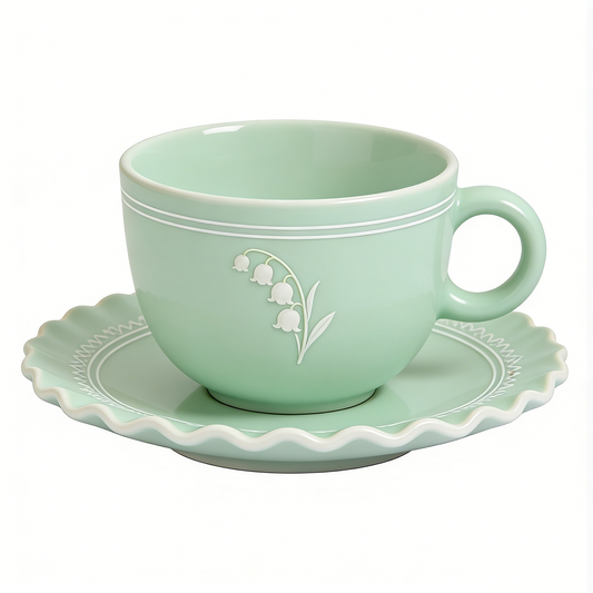 Mint Green Lily of the Valley Ceramic Cup & Saucer