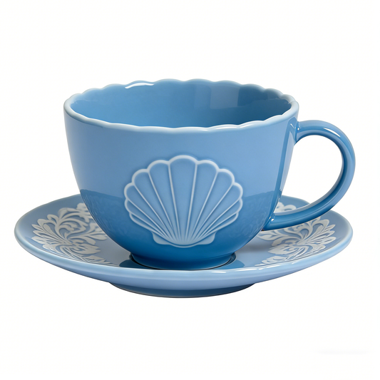 Light Blue Shell Ceramic Cup & Saucer