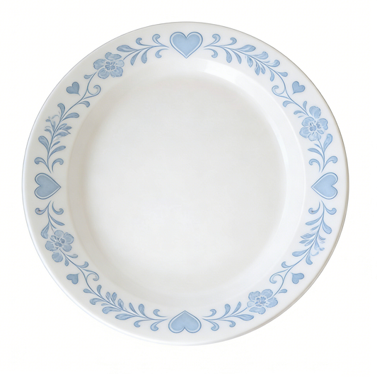Romantic Blue Heart Floral Round Plate