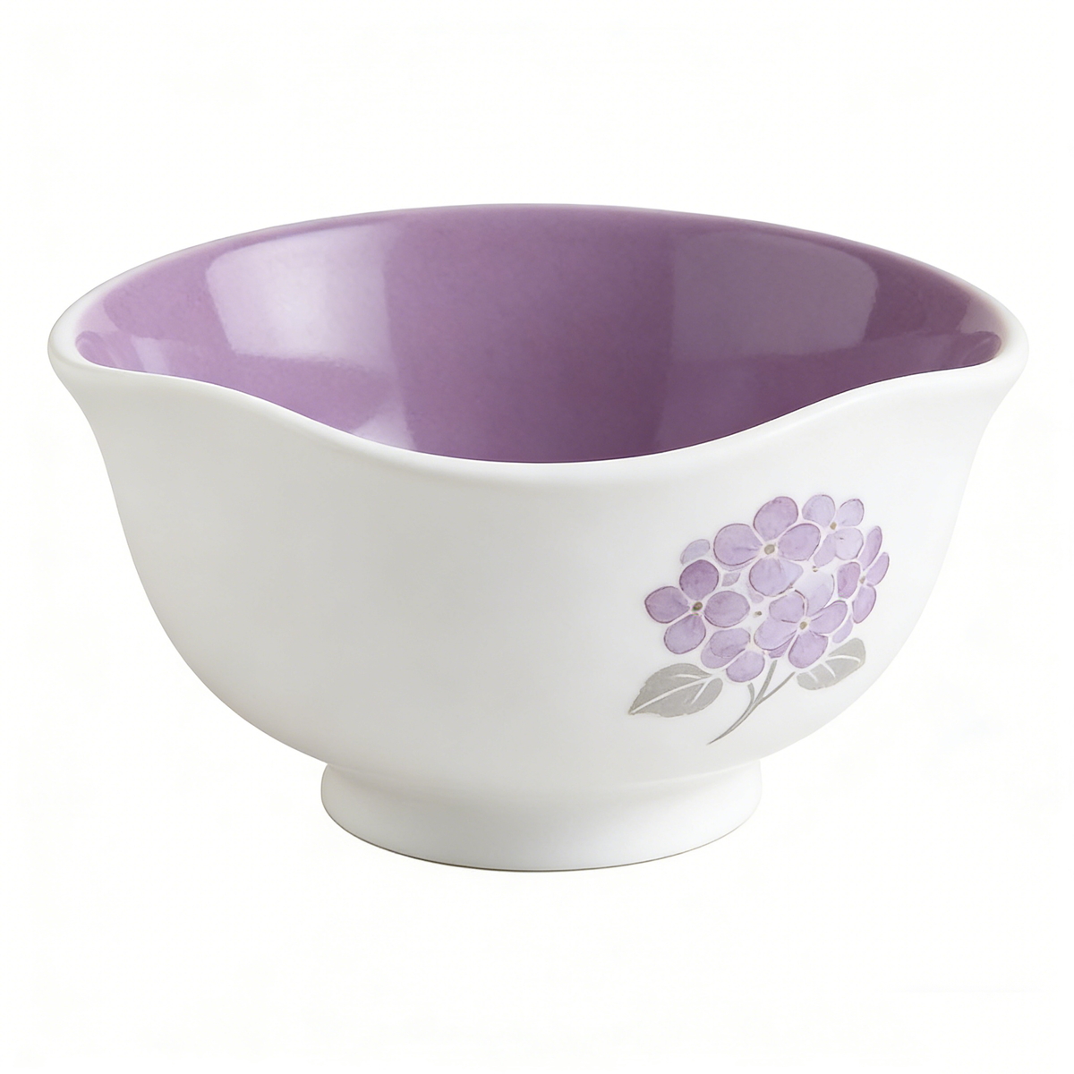 Purple Hydrangea Scallop Ceramic Bowl