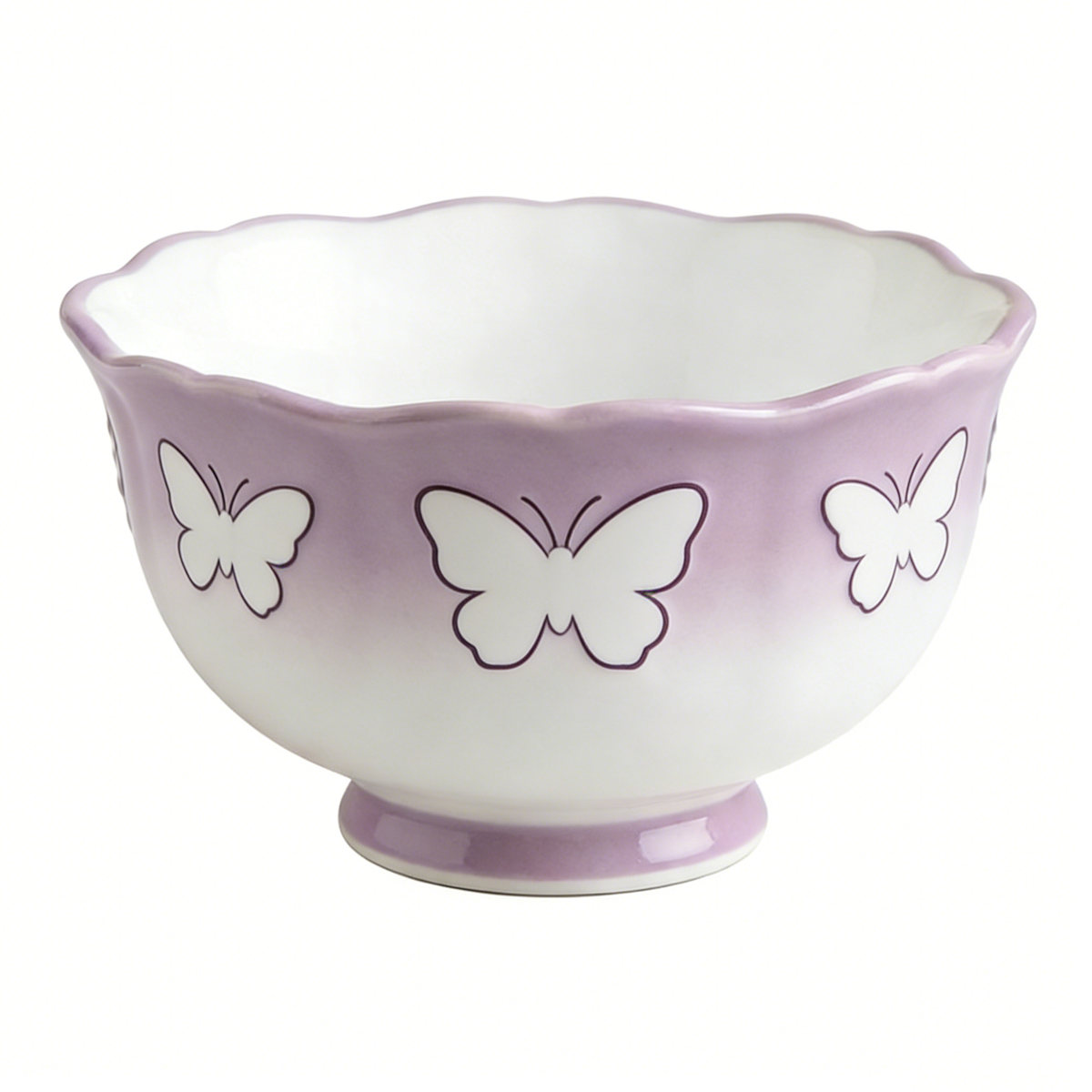 Purple Butterfly Scallop Ceramic Bowl