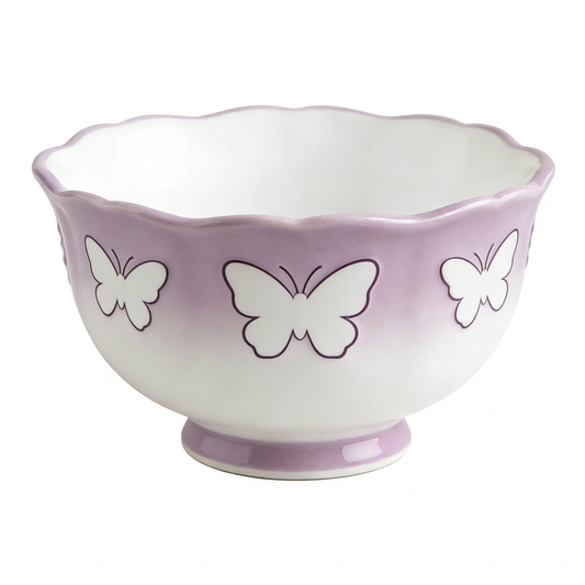 Purple Butterfly Scallop Ceramic Bowl