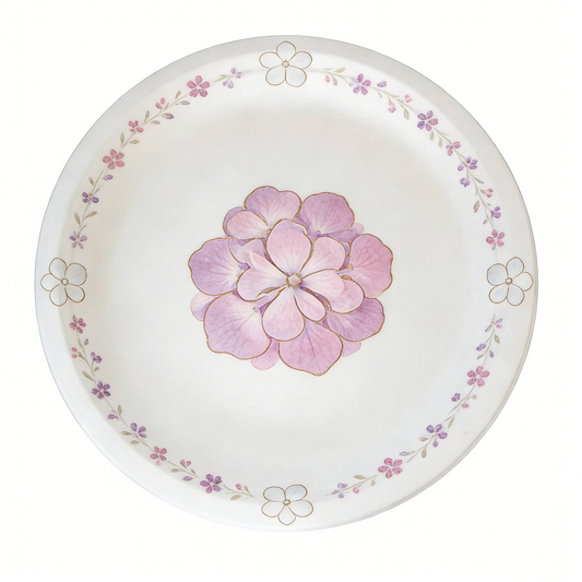 Delicate Hydrangea Floral Round Plate