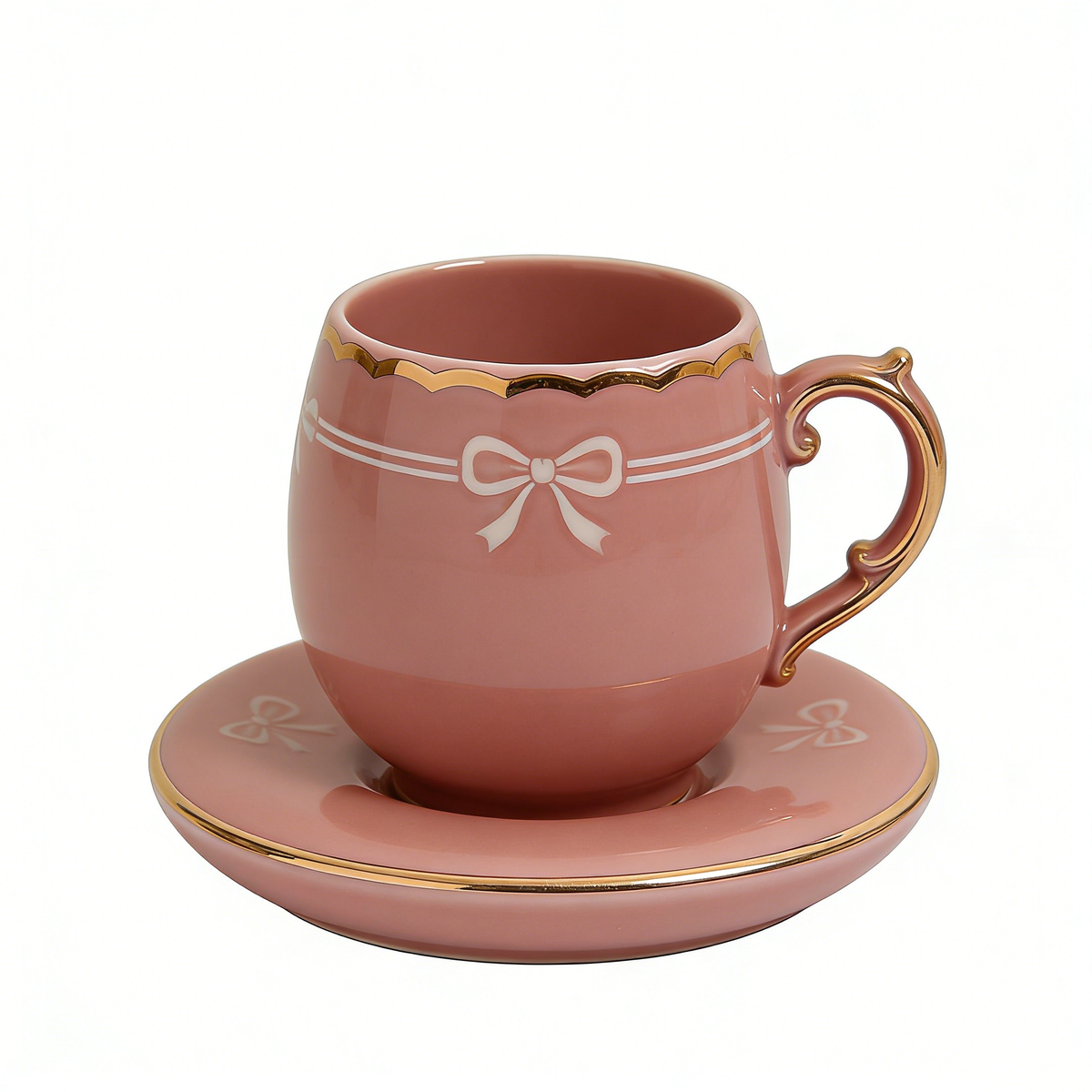 Pink Bow Gold Trim Ceramic Cup & Saucer
