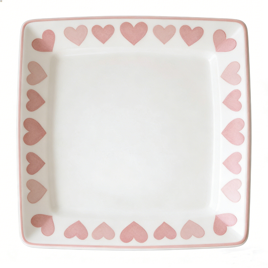 Sweet Pink Heart Square Ceramic Plate